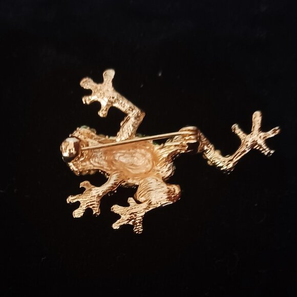 Green Rhinestone Frog Brooch - Picture 4 of 4